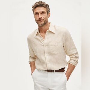 J. Crew Baird McNutt Irish Linen Point-Collar Shirt in Dale Houndstooth Ivory